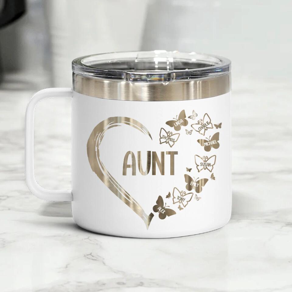 Personalized Aunt Mimi Nana Kid Name Butterfly Laser Handle Cup Printed 22NOV-DT09