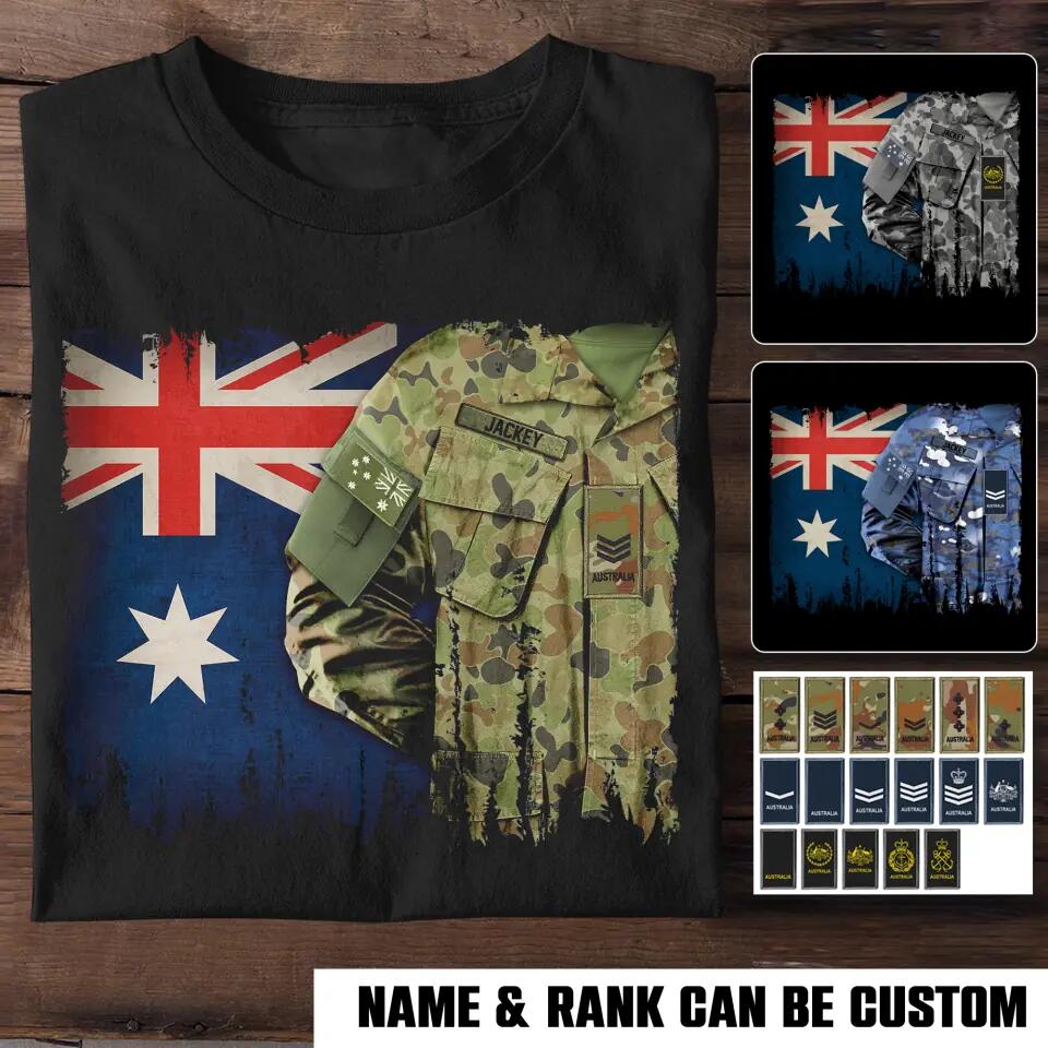 Personalized Australian Solider/ Veteran Rank Uniform Flag Tshirt Printed 22NOV-HQ14
