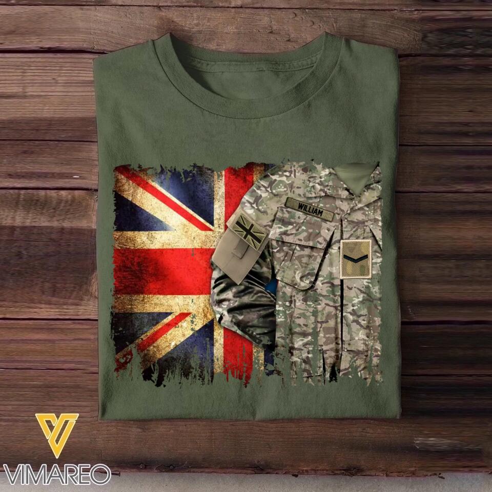 Personalized UK Solider/ Veteran Rank Uniform Flag Tshirt Printed 22NOV-HQ14