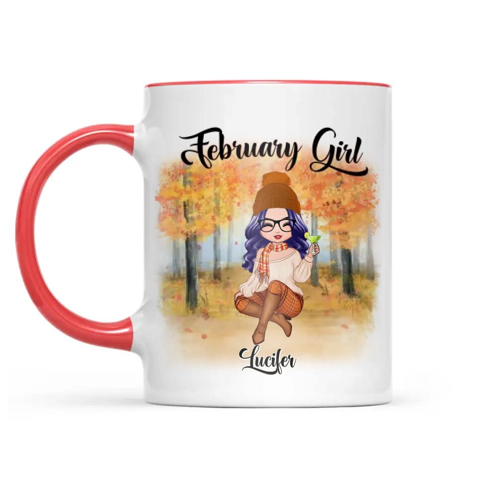 Personalized February Girl Is As Smooth As Tennessee Whiskey Autumn Printed Accent Mug 22NOV-DT21