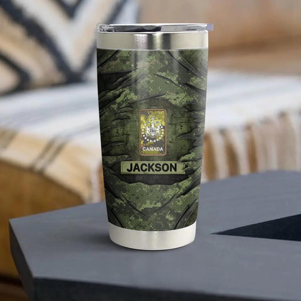 Personalized Canadian Veteran/Soldier Rank Tear Camo Tumbler Printed 22NOV-HY24