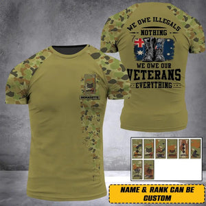 Personalized We Owe Illegals Nothing We Owe Our Australian Veteran Everything 3D Printed Tshirts 22NOV-HQ29