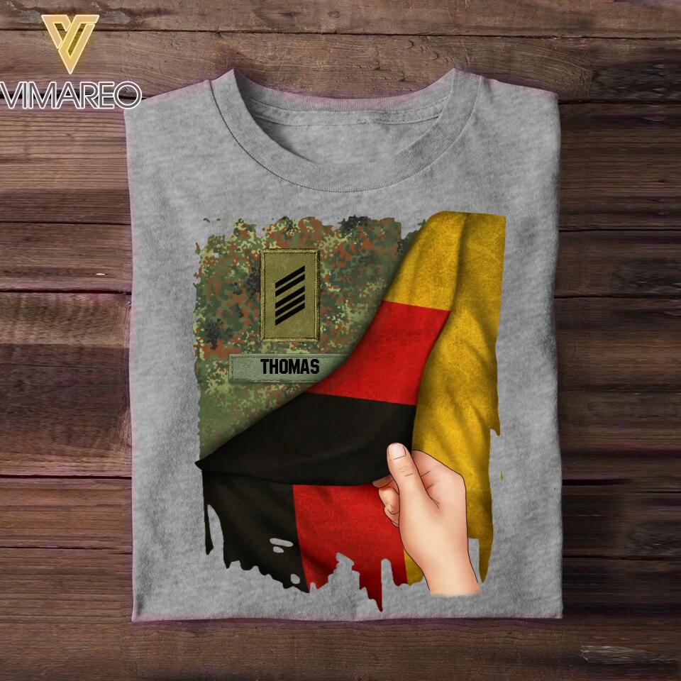 Personalized Hand Holding Flag German Solider/Veteran Rank Camo Tshirt Printed 22DEC-DT01