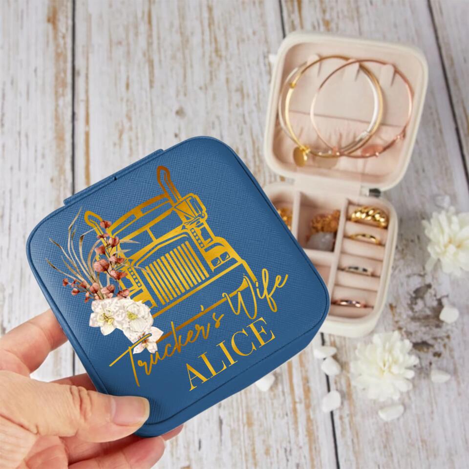 Personalized Trucker Wife Leather Jewelry Travel Box Printed 22DEC-DT06