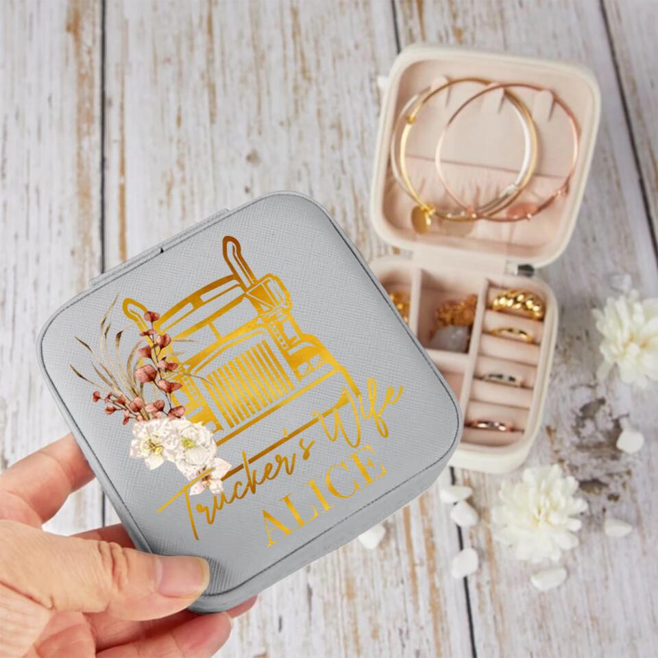 Personalized Trucker Wife Leather Jewelry Travel Box Printed 22DEC-DT06