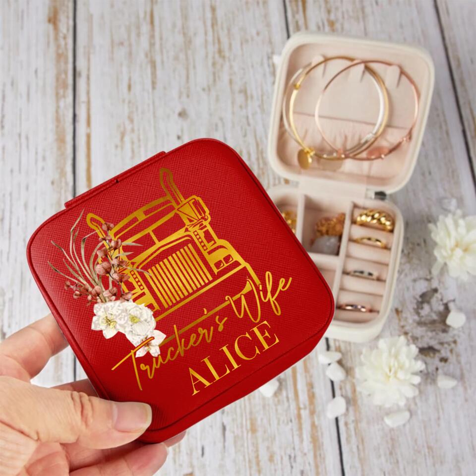 Personalized Trucker Wife Leather Jewelry Travel Box Printed 22DEC-DT06