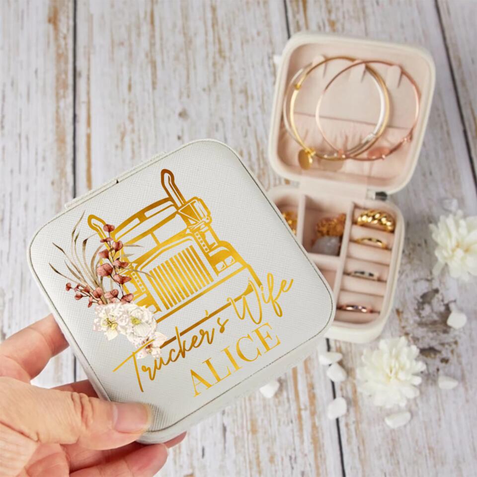 Personalized Trucker Wife Leather Jewelry Travel Box Printed 22DEC-DT06