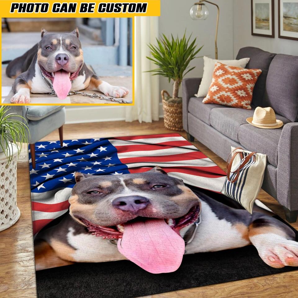 Personalized Pitbull Image Rug Printed QTHQ0812
