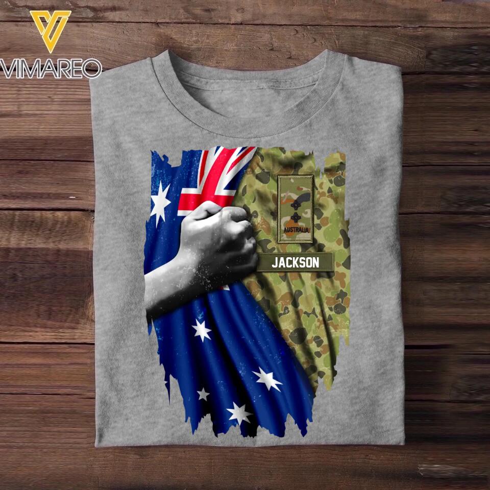 Personalized Australian Soldier/ Veteran Flag Rank Camo Tshirt Printed 22DEC-HQ24