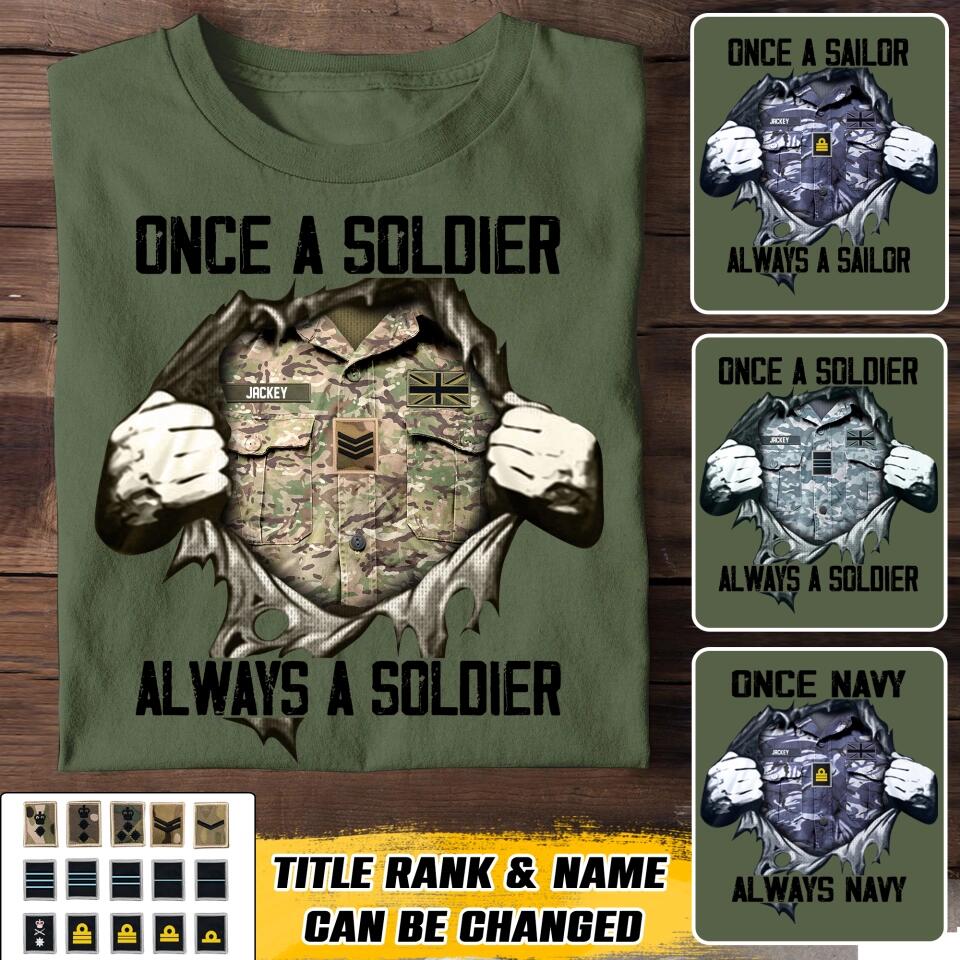 Personalized UK Soldier/ Veteran / Navy Or Sailor Once A Soldier Always A Soldier Tshirt Printed 22DEC-HQ26