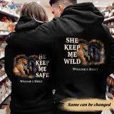 Personalized Couple He/She Keep Me Safe Hoodie Printed 22DEC-DT29