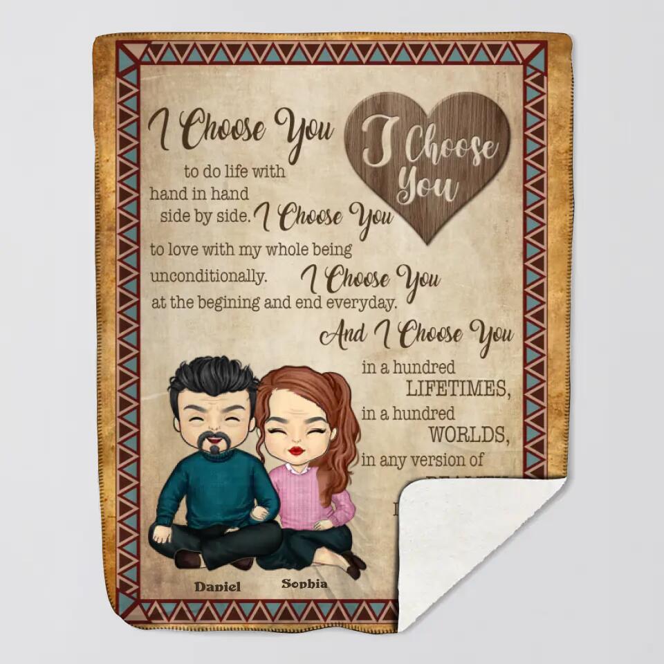 Personalized Husband & wife i choose you to do life with hand in hand side by side Couple Quilt Blanket Printed QTDT3012