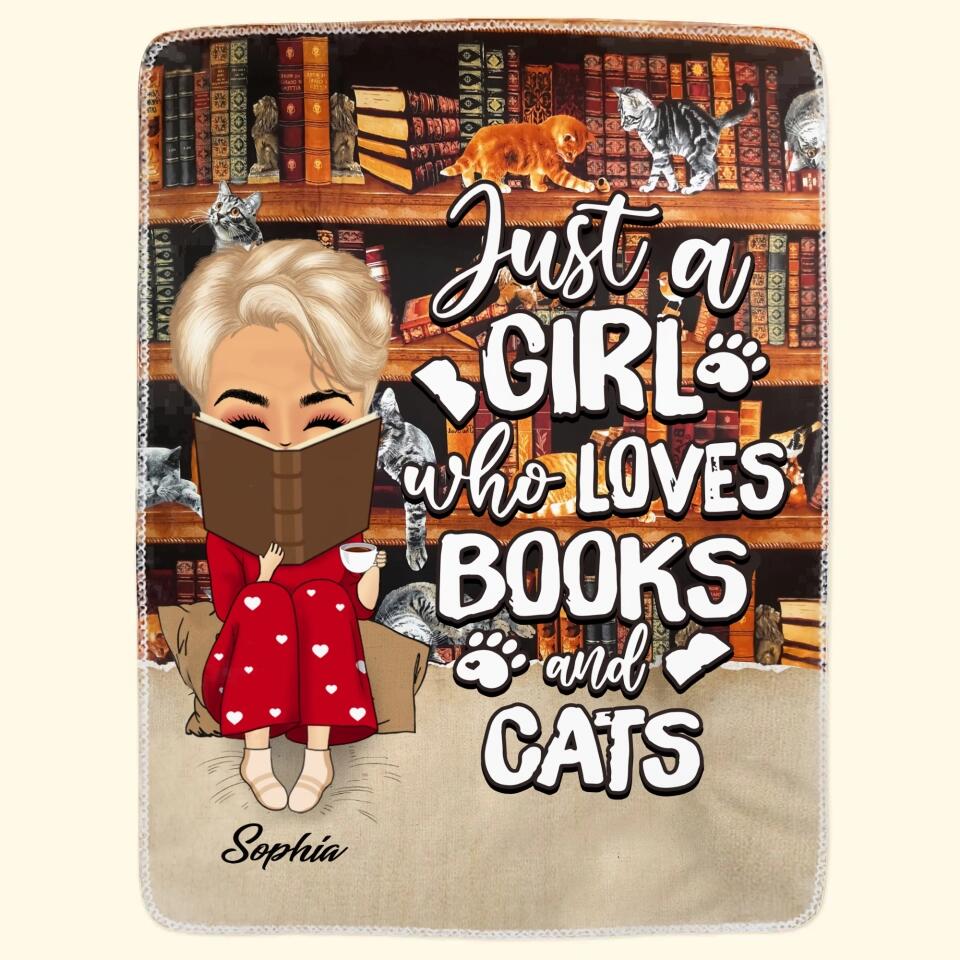 Personalized Just A Girl Who Loves Books And Cats Quilt Blanket Printed QTHQ3012