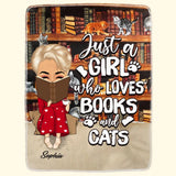 Personalized Just A Girl Who Loves Books And Cats Quilt Blanket Printed QTHQ3012