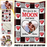 Personalized Your Own Image Love You To The Moon And Back Couple Quilt Blanket Printed PNHQ0601