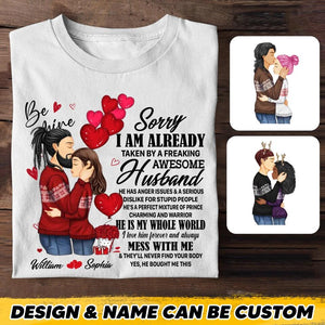 Personalized Wife Shirt Sorry I’m Already Taken By Freaking Awesome Husband Tshirt Printed 23JAN-HQ06