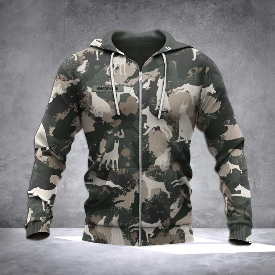 Personalized Doberman Camo Hoodie Or Zip Hoodie 3D Printed QTDT0601