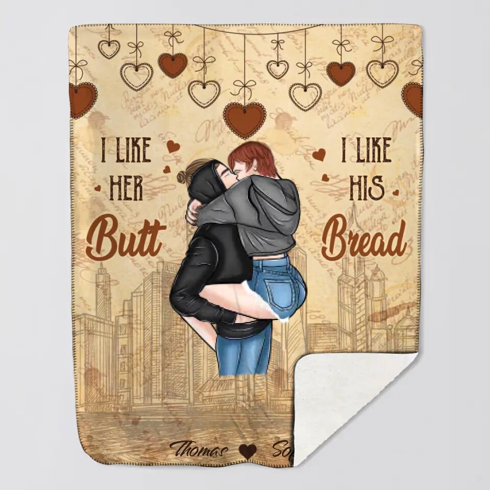 Personalized I Like Her Butt I Like His Bread Couple Quilt Blanket Printed PNDT0901