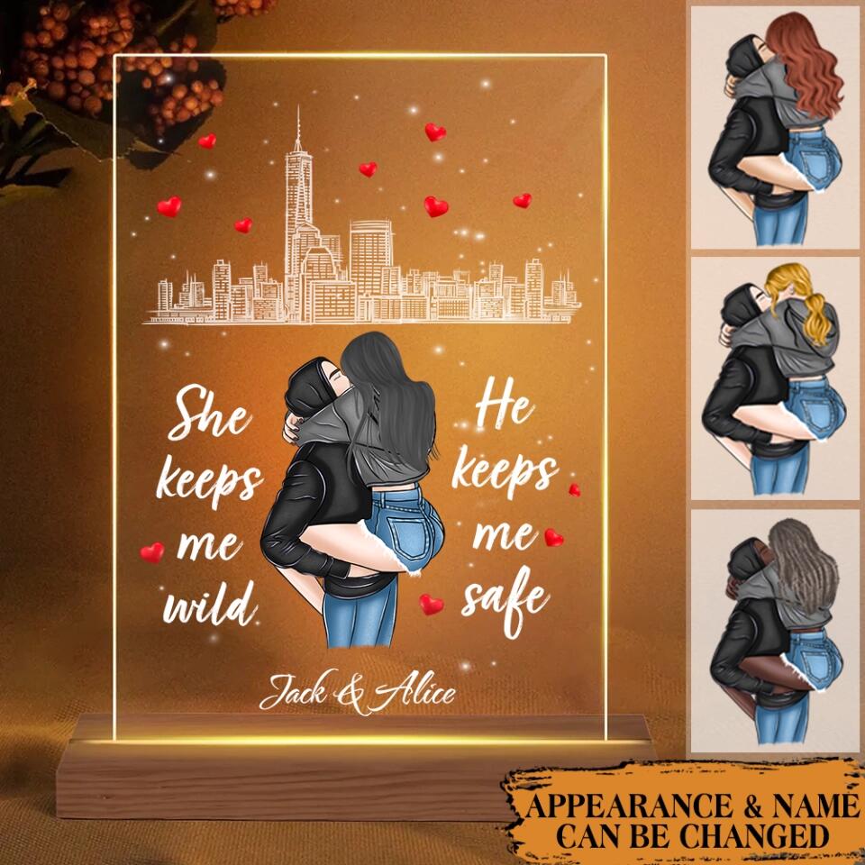 Personalized She Keeps Me Wild He Keeps Me Safe Couple Led Lamp Printed PNVD0901