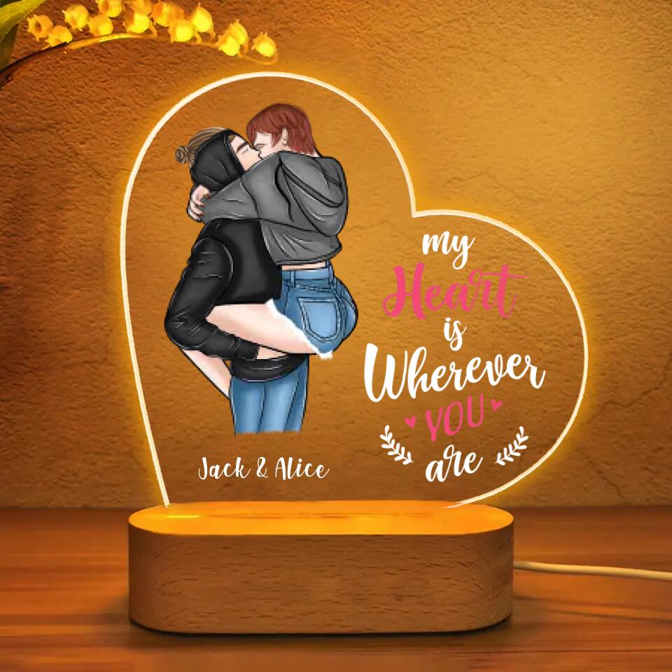 Personalized My Heart Is Wherever You Are Couple Led Lamp Printed QTVD1301