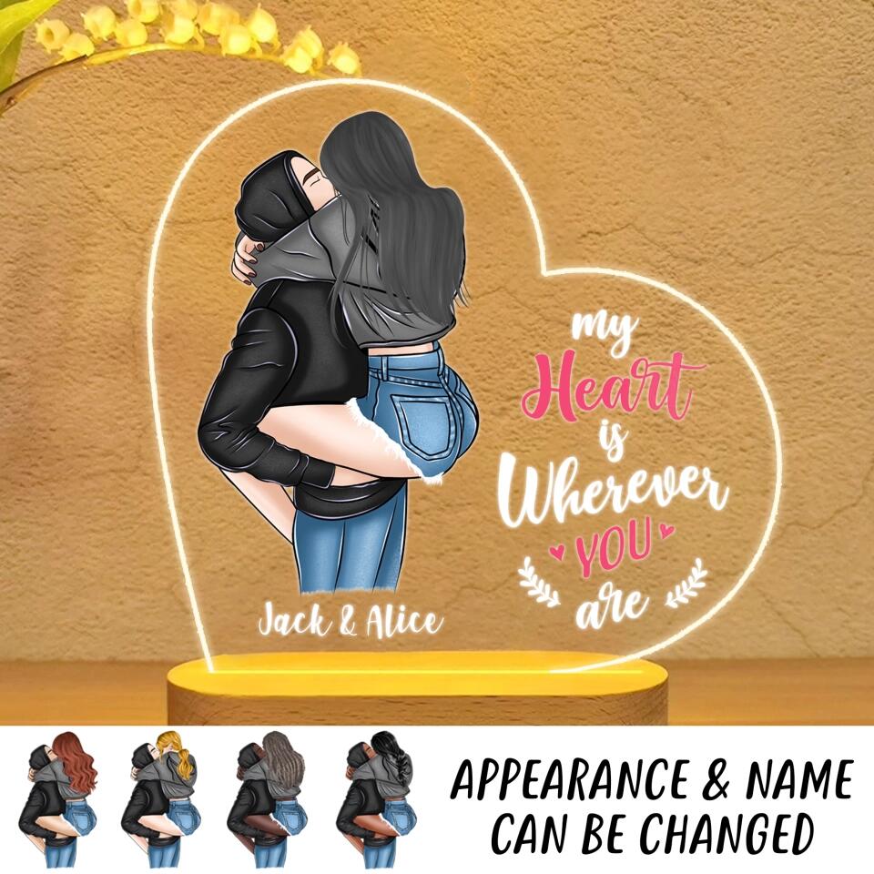 Personalized My Heart Is Wherever You Are Couple Led Lamp Printed QTVD1301