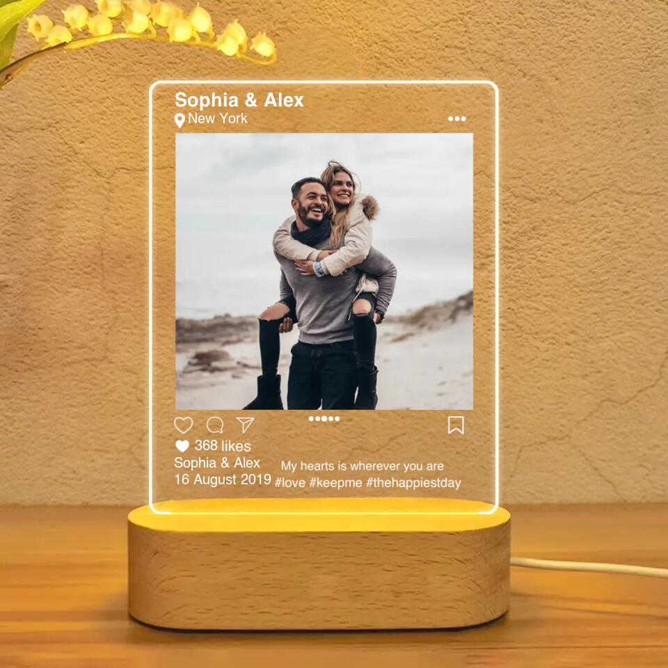 Personalized My Hearts Is Wherever You Are Your Own Image Couple Gifts Led Lamp Printed PNDT1601
