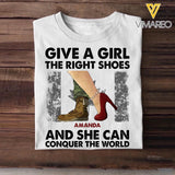 Personalized Canadian Soldier/ Veteran Give A Girl The Right Shoes And She Can Conquer The World Printed Tshirts QTVD1701