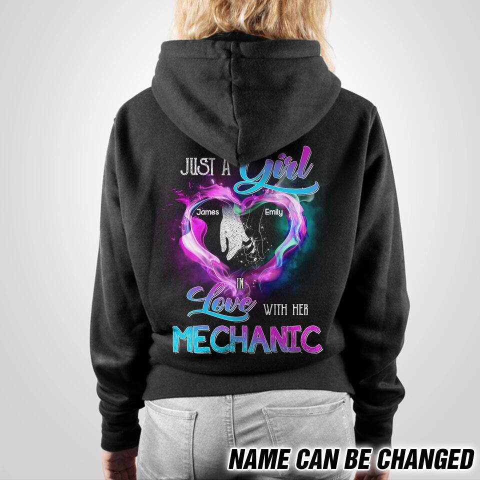 Personalized Just a girl in love with her Mechanic Hoodie printed QTDT2901