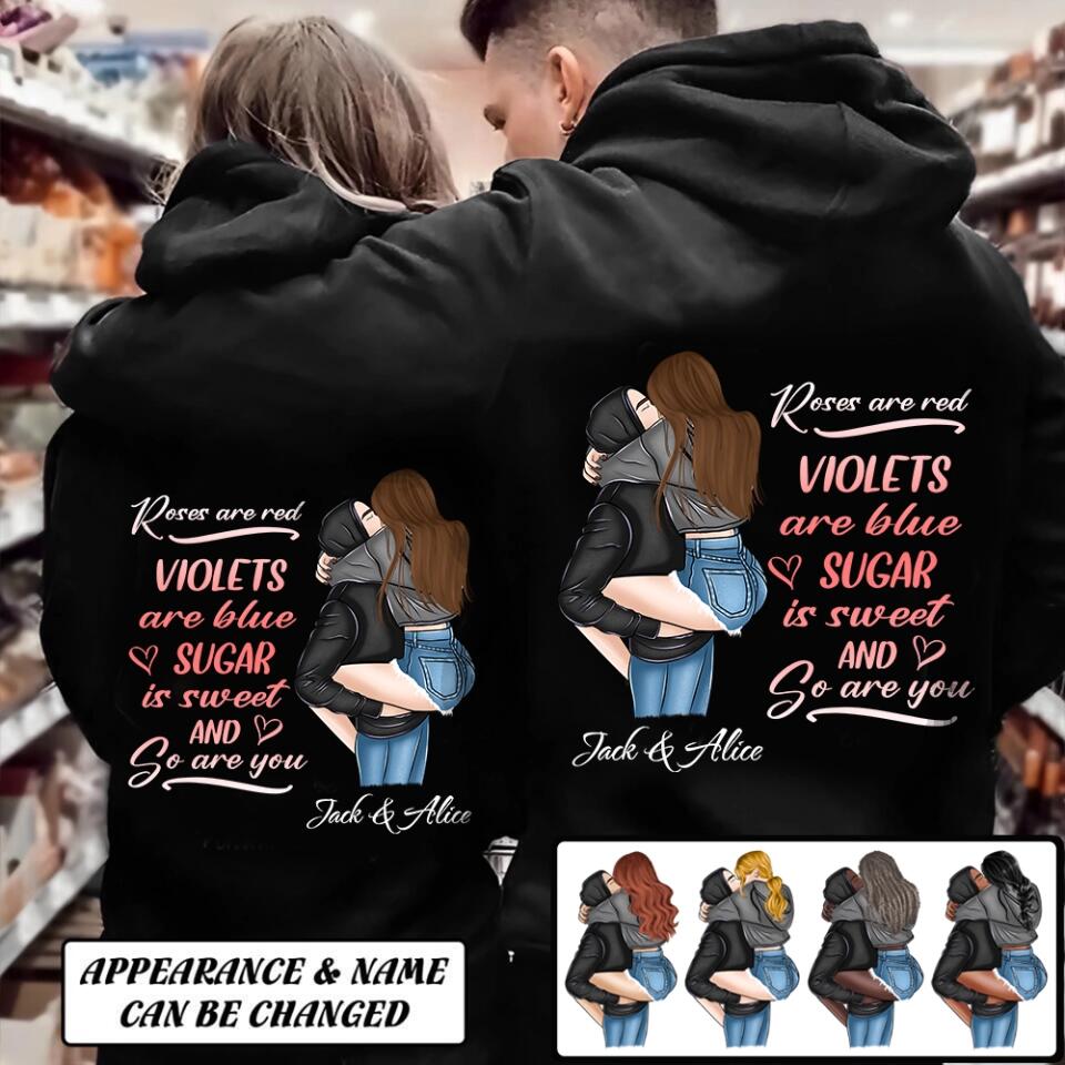 Roses are red Violets are blue Sugar is sweet & son are you Personalized Couple Hoodie printed QTVD2901