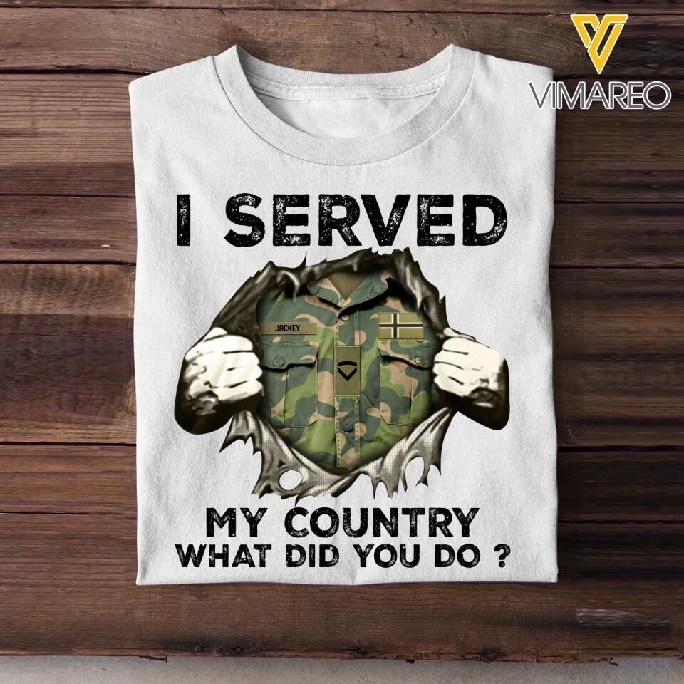 Personalized Norwegian Soldier/ Veteran I Served My Country What Did You Do Printed Tshirts 23JAN-HQ31