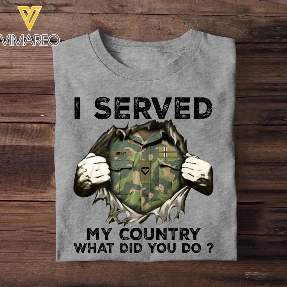 Personalized Norwegian Soldier/ Veteran I Served My Country What Did You Do Printed Tshirts 23JAN-HQ31