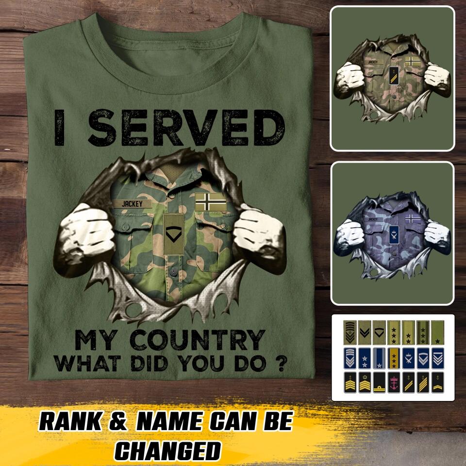 Personalized Norwegian Soldier/ Veteran I Served My Country What Did You Do Printed Tshirts 23JAN-HQ31