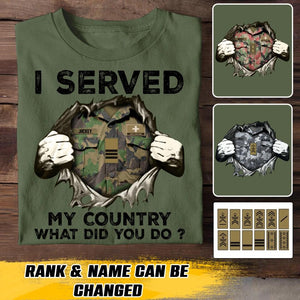 Personalized Swiss Soldier/ Veteran I Served My Country What Did You Do Printed Tshirts 23JAN-HQ31