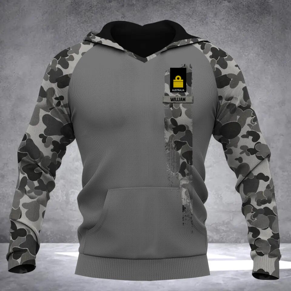 Personalized Australian Solider/ Veteran With Name and Rank Camo Hoodie 3D Printed QTDT0202
