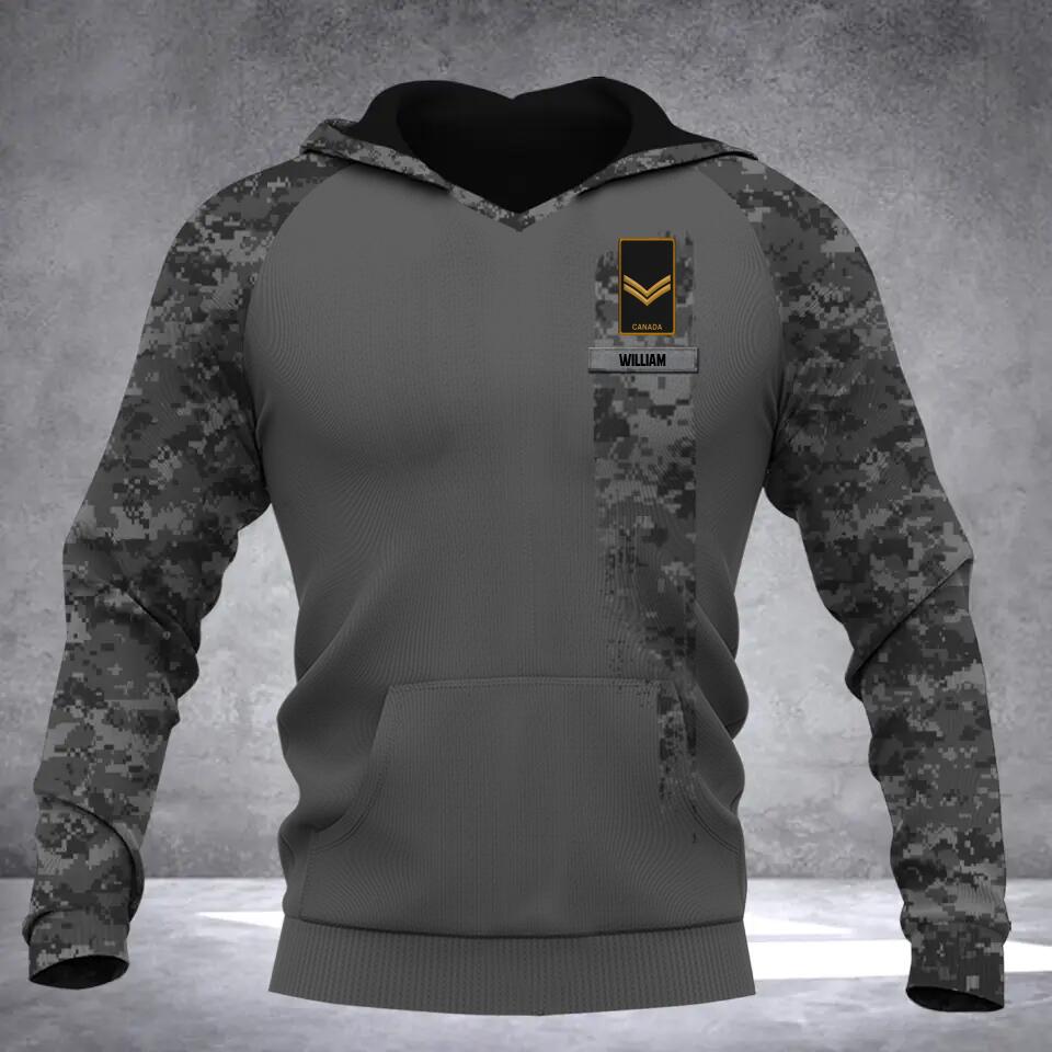 Personalized Canadian Solider/ Veteran With Name and Rank Camo Hoodie 3D Printed QTDT0202