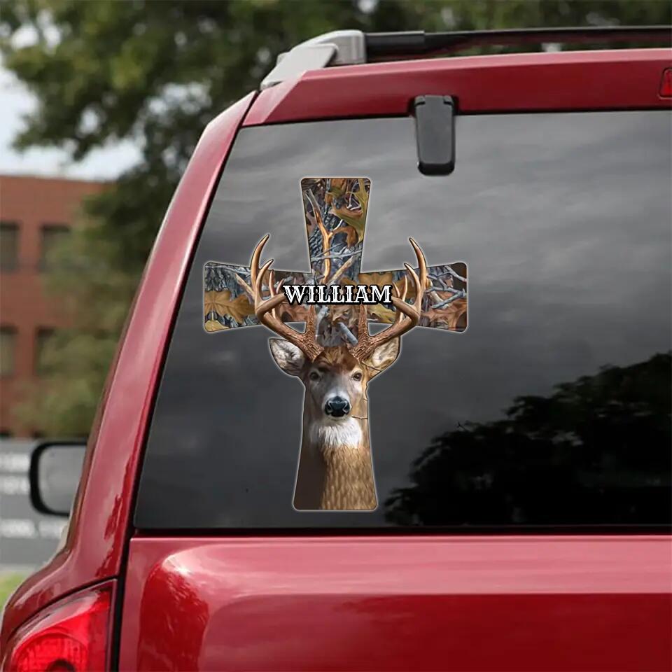 Personalized Deer Hunting Lovers God Christ Decal Printed 23FEB-VD06