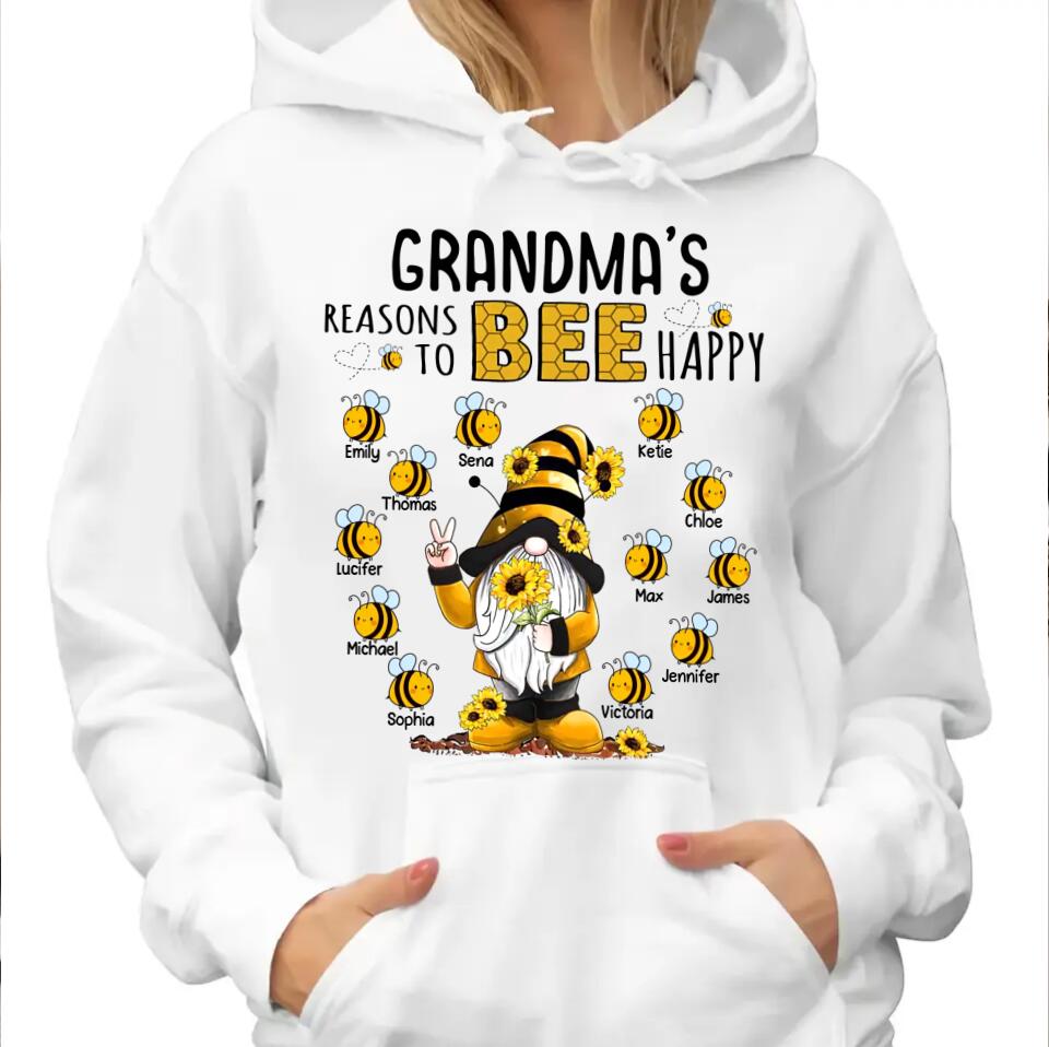 Personalized Grandma's Reasons To Bee Happy Kid Name Tshirt or Hoodie Printed PNHQ0702