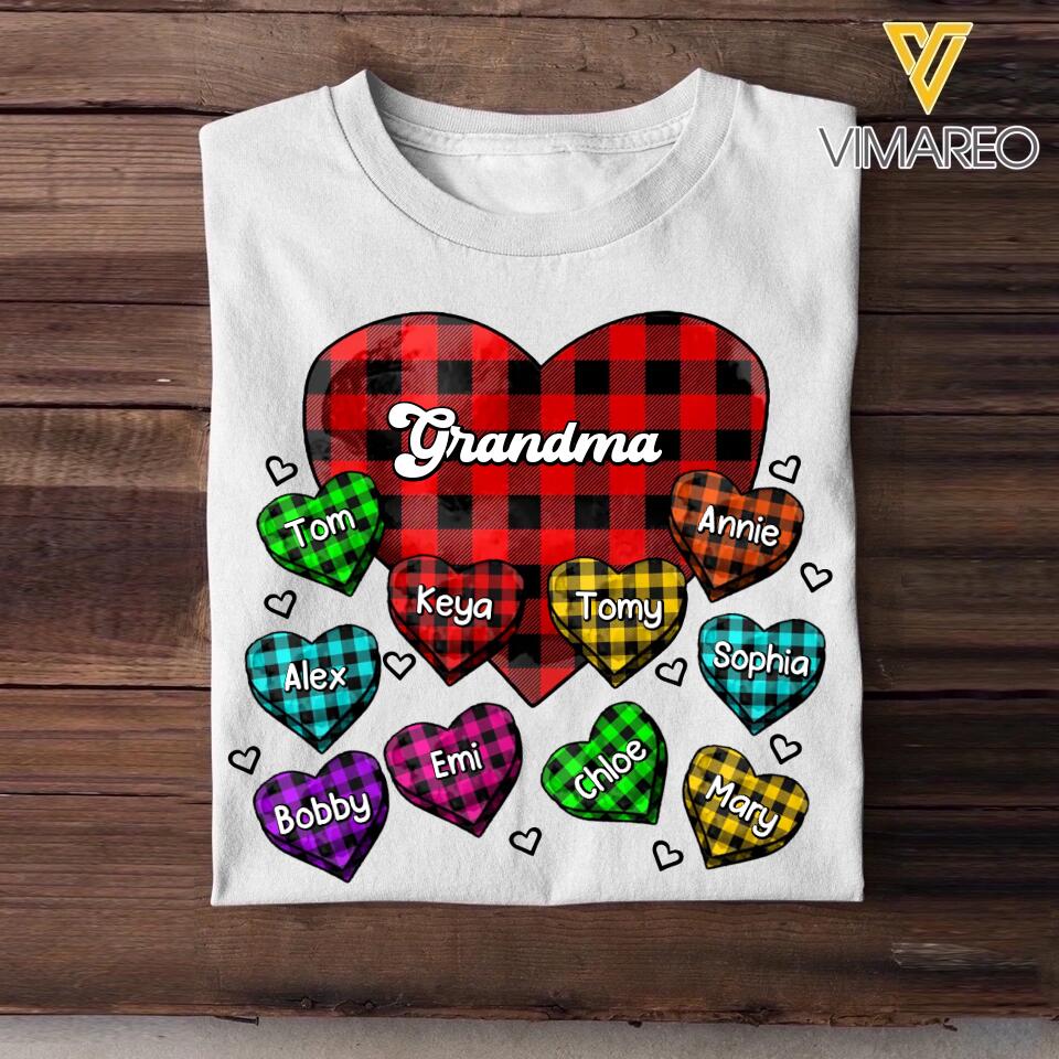 Personalized Grandma Sweet Heart with Kid Name Printed Tshirt 23FEB-HQ07