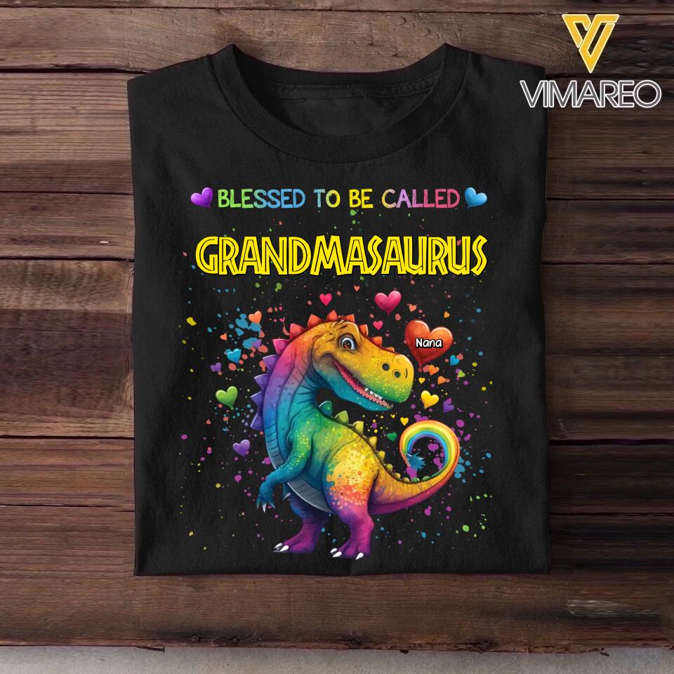 Personalized Blessed To Be Called Grandmasaurus Colorful & Kid's Name Tshirt Printed PNHQ1002