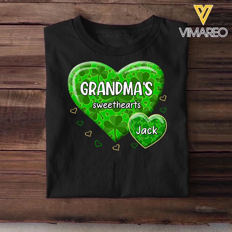 Personalized Lucky Grandma's Sweethearts & Kid's Name Tshirt Printed PNDT1502