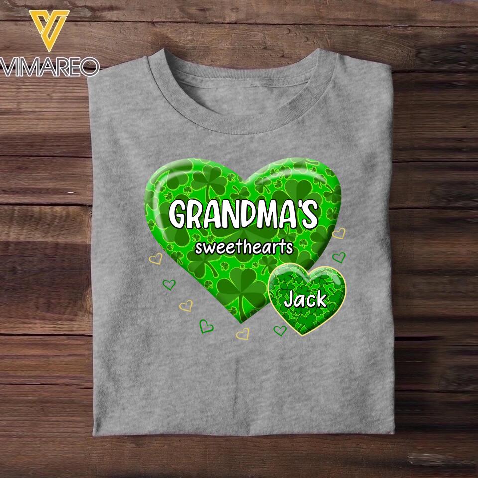 Personalized Lucky Grandma's Sweethearts & Kid's Name Tshirt Printed PNDT1502