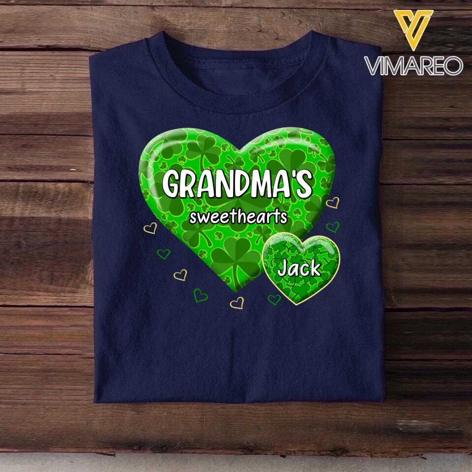 Personalized Lucky Grandma's Sweethearts & Kid's Name Tshirt Printed PNDT1502