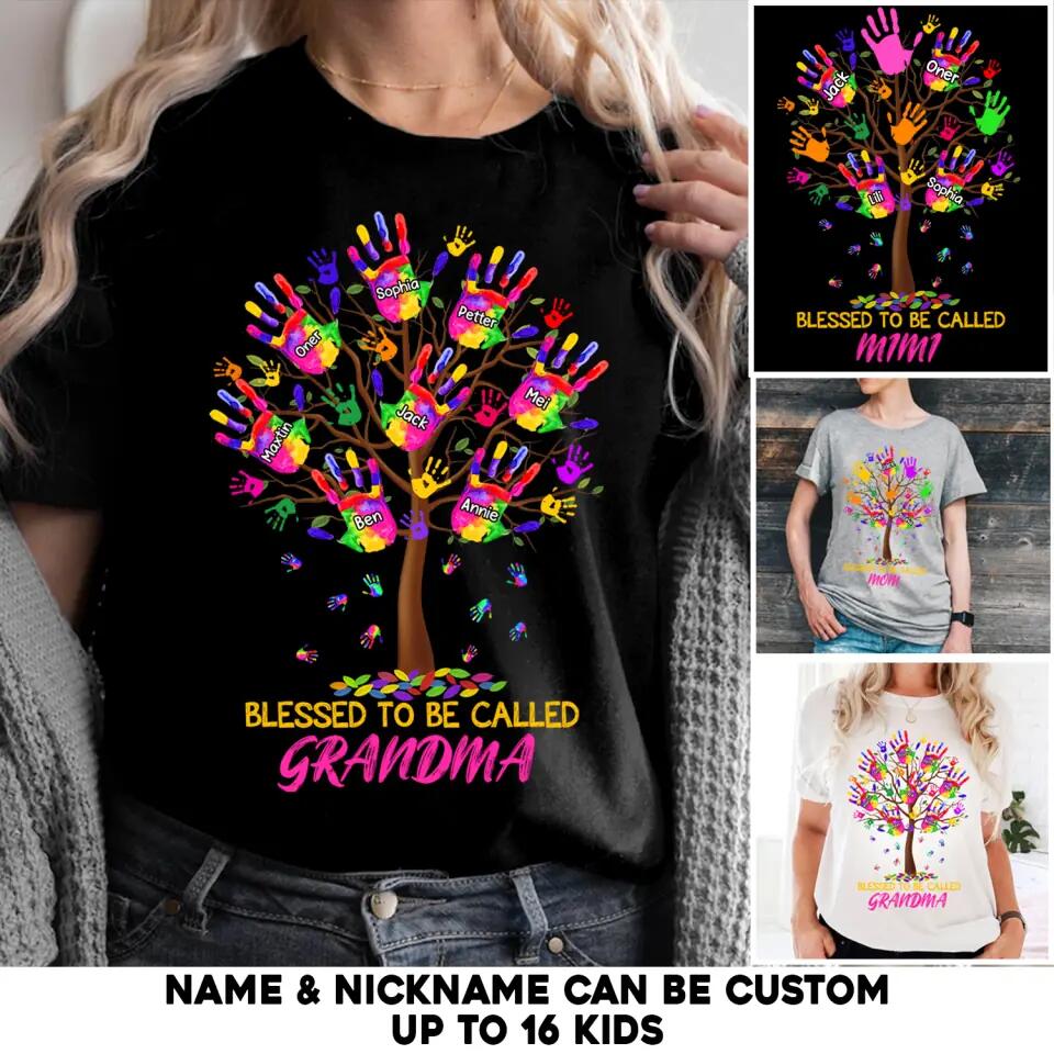 Personalized Blessed To Be Called Grandma Kid Name Tshirt Printed PNHQ1502