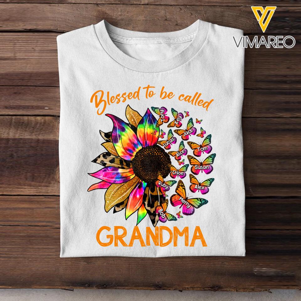 Personalized Blessed To Be Called Grandma Sunflower & Kid's Name T-shirt Printed PNHQ1602