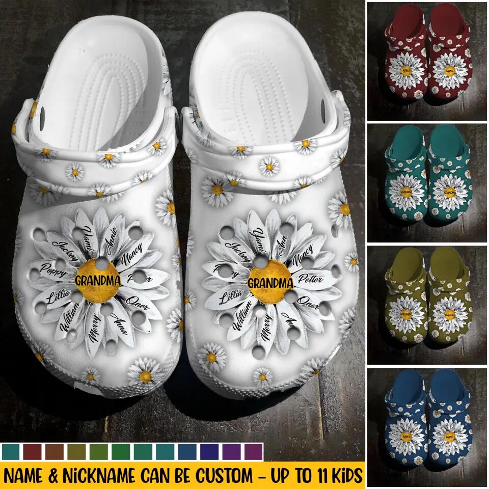 Personalized Grandma Nana Aunt Mom Sunflower Hippie Kid Name Clog Slipper Shoes Printed 23FEB-HQ27