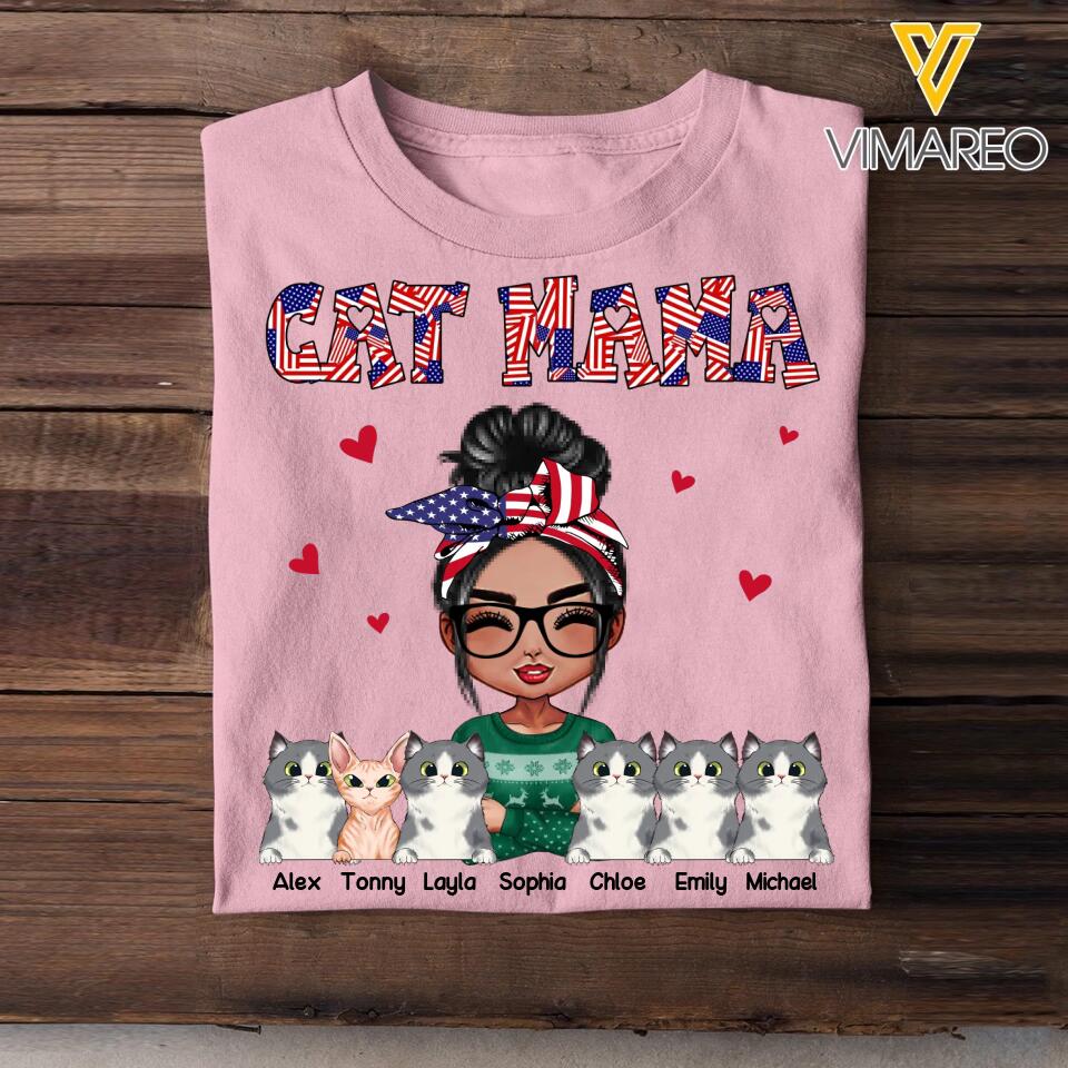 Personalized Cat Mom Fur Mama Cat Lovers Us Flag Tshirt Printed 23MAR-DT06