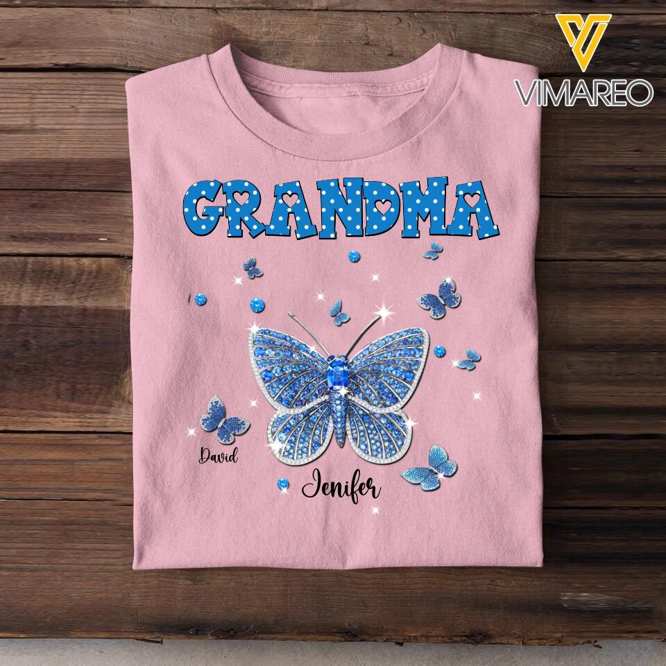 Personalized Butterflies & Kid's Name Grandma Tshirt Printed 23MAR-DT08