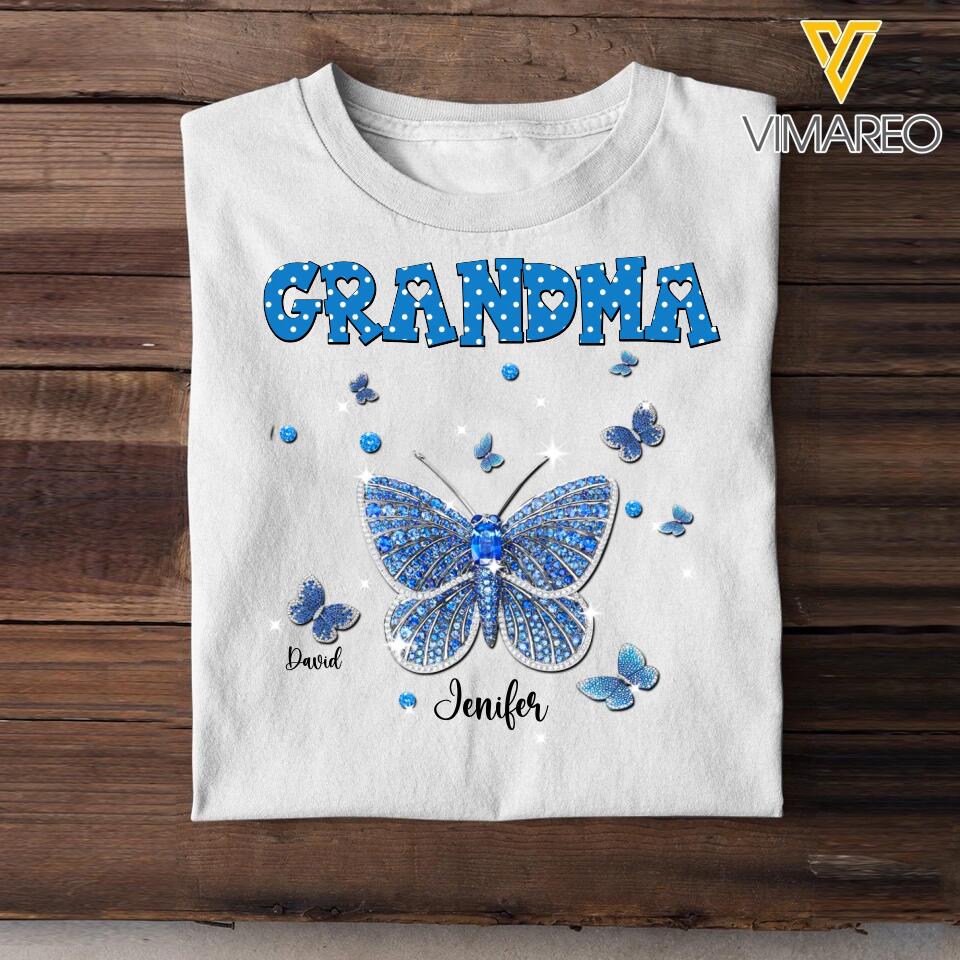 Personalized Butterflies & Kid's Name Grandma Tshirt Printed 23MAR-DT08