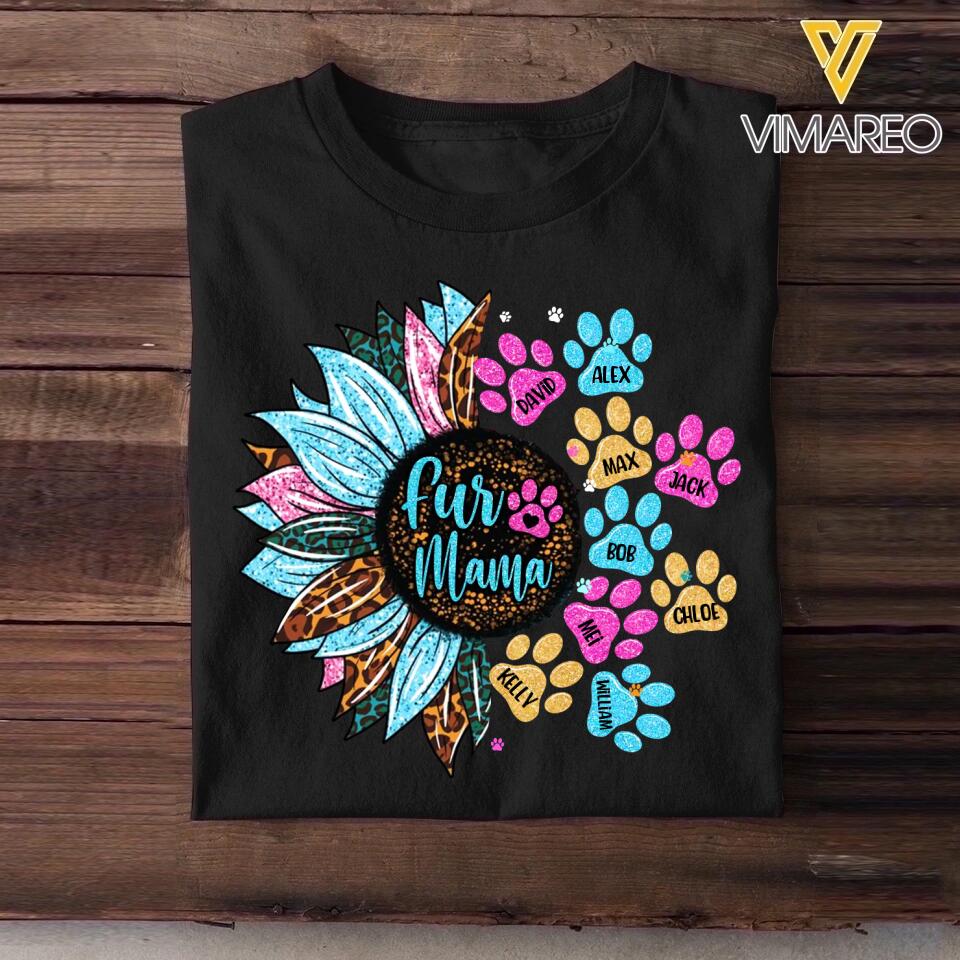 Personalized Fur Mama Sunflower & Pet Name Tshirt Printed 23MAR-DT13