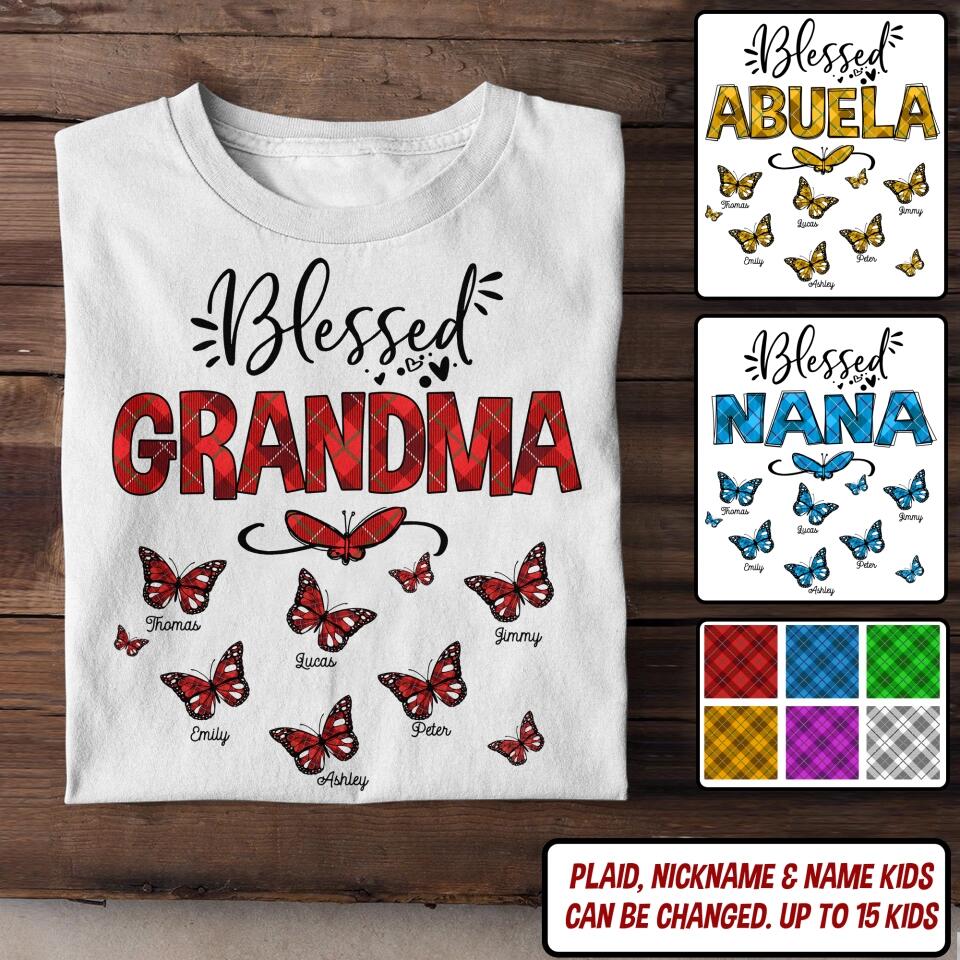 Personalized Nickname Grandma, Blessed Nana Butterfly Tshirt Printed QTDT1403